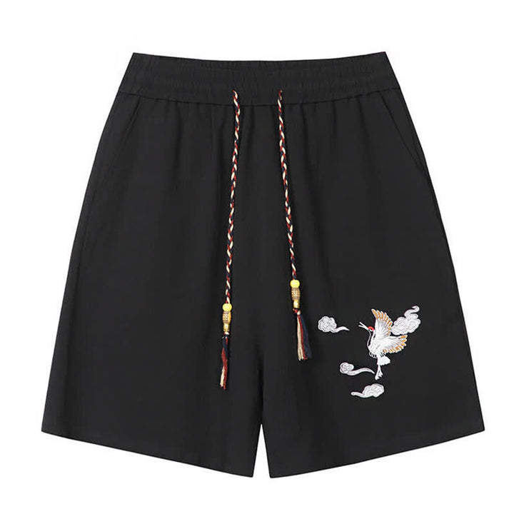 Buddha Stones Sommerliche, lässige Herrenshorts im Tang-Stil mit Kranich- und Wolkenstickerei sowie Taschen - image 2
