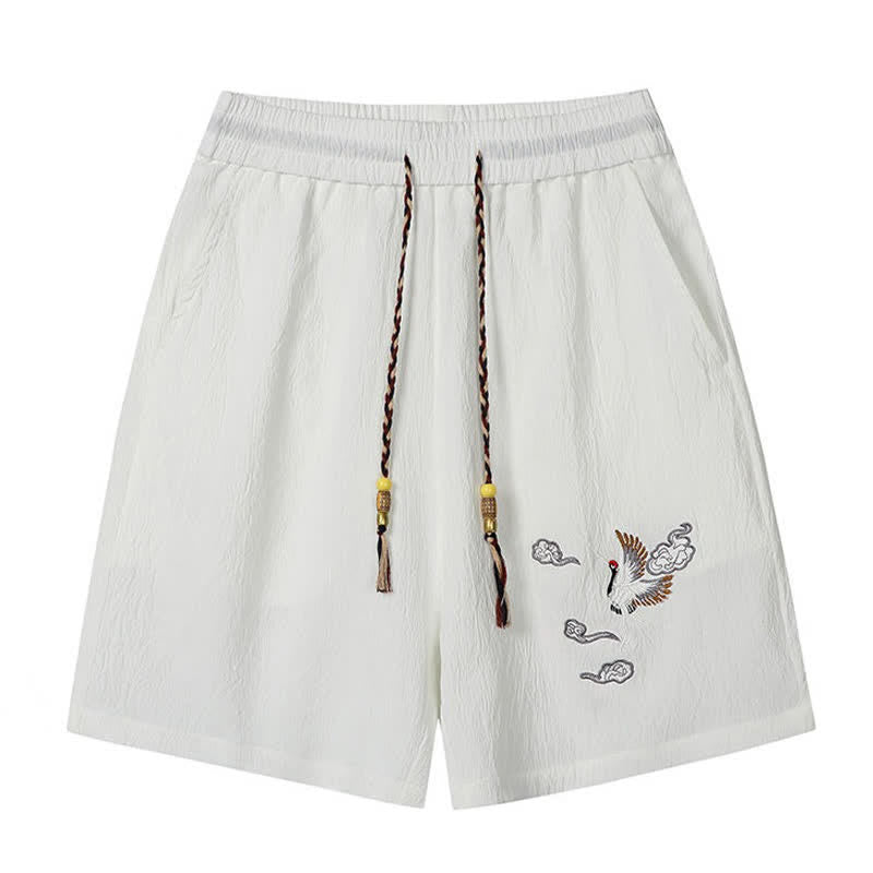Buddha Stones Sommerliche, lässige Herrenshorts im Tang-Stil mit Kranich- und Wolkenstickerei sowie Taschen - image 6