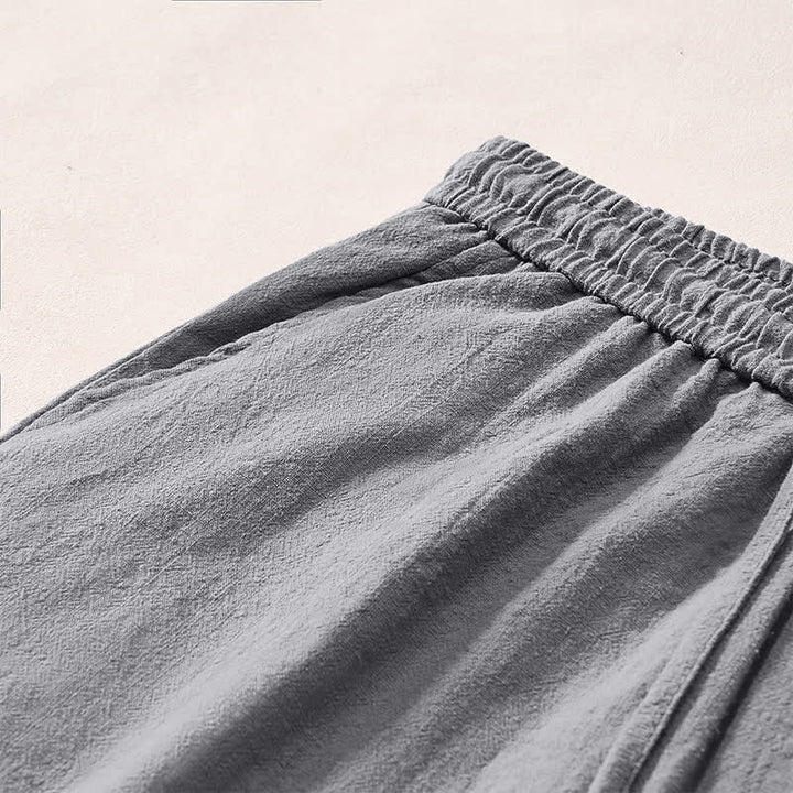 Buddha Stones Lässige, minimalistische Herrenshorts mit Kordelzug, dekorativen seitlichen Knöpfen und Taschen für den Sommer - image 3