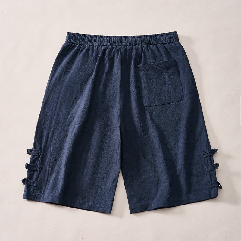 Buddha Stones Lässige, minimalistische Herrenshorts mit Kordelzug, dekorativen seitlichen Knöpfen und Taschen für den Sommer - image 9