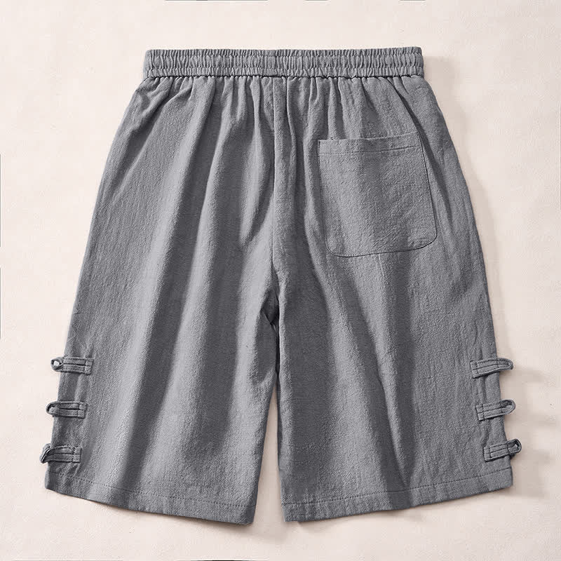 Buddha Stones Lässige, minimalistische Herrenshorts mit Kordelzug, dekorativen seitlichen Knöpfen und Taschen für den Sommer - image 1