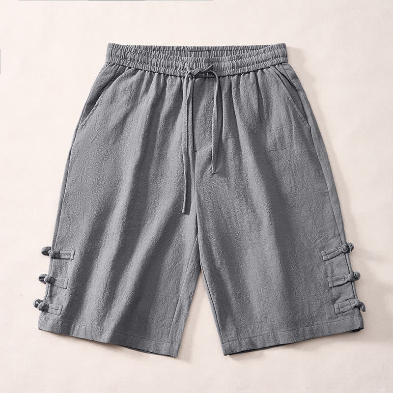 Buddha Stones Lässige, minimalistische Herrenshorts mit Kordelzug, dekorativen seitlichen Knöpfen und Taschen für den Sommer - Grau - US/UK/AU46, EU56 (5XL) - image 0