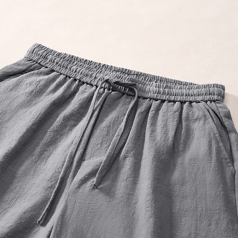 Buddha Stones Lässige, minimalistische Herrenshorts mit Kordelzug, dekorativen seitlichen Knöpfen und Taschen für den Sommer - image 2