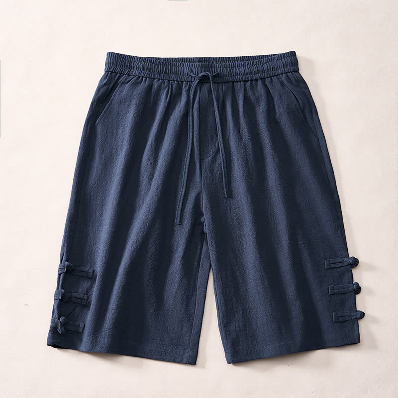 Buddha Stones Lässige, minimalistische Herrenshorts mit Kordelzug, dekorativen seitlichen Knöpfen und Taschen für den Sommer - Marine - US/UK/AU46, EU56 (5XL) - image 8