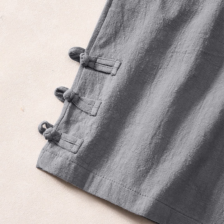 Buddha Stones Lässige, minimalistische Herrenshorts mit Kordelzug, dekorativen seitlichen Knöpfen und Taschen für den Sommer - image 4