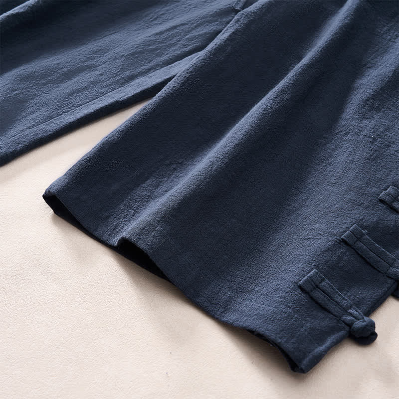 Buddha Stones Lässige, minimalistische Herrenshorts mit Kordelzug, dekorativen seitlichen Knöpfen und Taschen für den Sommer - image 12
