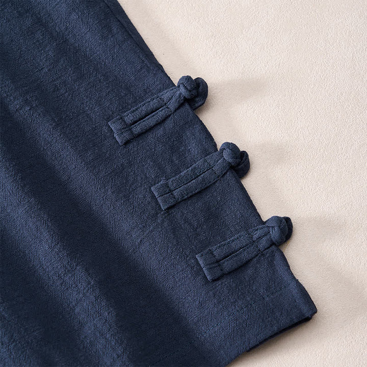 Buddha Stones Lässige, minimalistische Herrenshorts mit Kordelzug, dekorativen seitlichen Knöpfen und Taschen für den Sommer - image 13