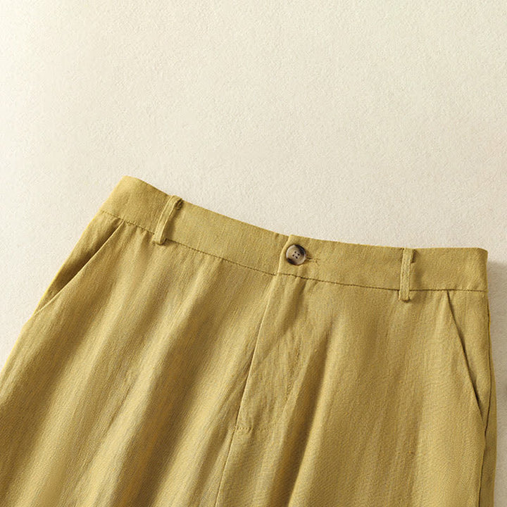 Buddha Stones Sommerliche, lässige, minimalistische Damen-Hose mit Knopfleiste, Reißverschluss, weitem Bein und Taschen - image 2