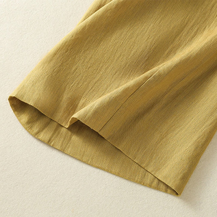 Buddha Stones Sommerliche, lässige, minimalistische Damen-Hose mit Knopfleiste, Reißverschluss, weitem Bein und Taschen - image 5