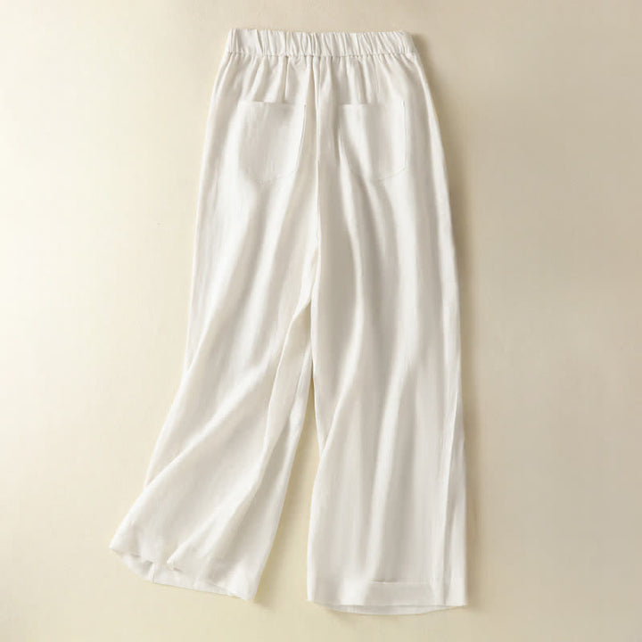 Buddha Stones Sommerliche, lässige, minimalistische Damen-Hose mit Knopfleiste, Reißverschluss, weitem Bein und Taschen - image 8