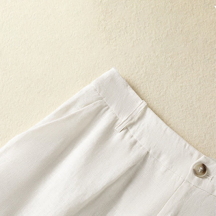 Buddha Stones Sommerliche, lässige, minimalistische Damen-Hose mit Knopfleiste, Reißverschluss, weitem Bein und Taschen - image 10