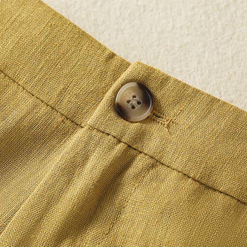Buddha Stones Sommerliche, lässige, minimalistische Damen-Hose mit Knopfleiste, Reißverschluss, weitem Bein und Taschen - image 4