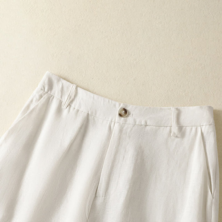Buddha Stones Sommerliche, lässige, minimalistische Damen-Hose mit Knopfleiste, Reißverschluss, weitem Bein und Taschen - image 9