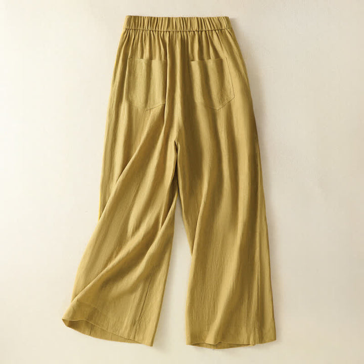 Buddha Stones Sommerliche, lässige, minimalistische Damen-Hose mit Knopfleiste, Reißverschluss, weitem Bein und Taschen - image 1