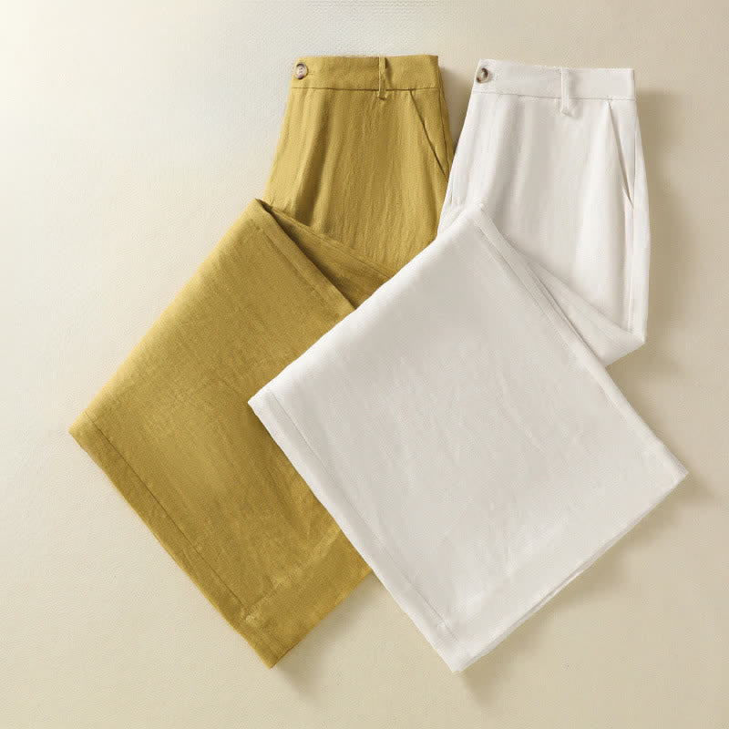 Buddha Stones Sommerliche, lässige, minimalistische Damen-Hose mit Knopfleiste, Reißverschluss, weitem Bein und Taschen - image 15