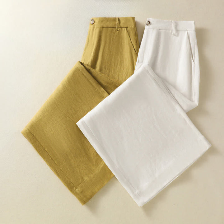 Buddha Stones Sommerliche, lässige, minimalistische Damen-Hose mit Knopfleiste, Reißverschluss, weitem Bein und Taschen - image 15