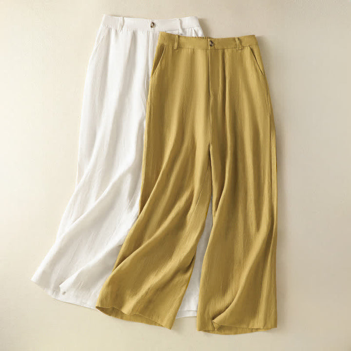 Buddha Stones Sommerliche, lässige, minimalistische Damen-Hose mit Knopfleiste, Reißverschluss, weitem Bein und Taschen - image 14