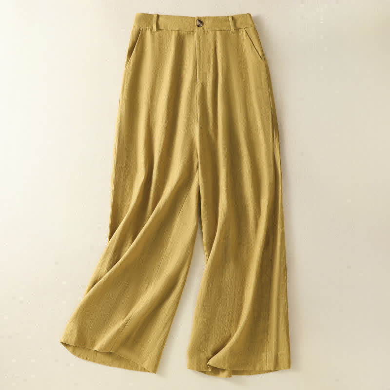Buddha Stones Sommerliche, lässige, minimalistische Damen-Hose mit Knopfleiste, Reißverschluss, weitem Bein und Taschen - Khaki - US12, UK/AU16, EU44 (2XL) - image 0