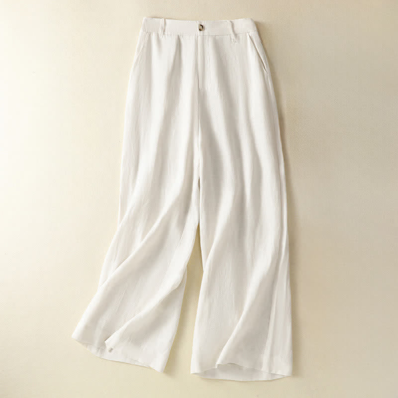 Buddha Stones Sommerliche, lässige, minimalistische Damen-Hose mit Knopfleiste, Reißverschluss, weitem Bein und Taschen - Weiß - US12, UK/AU16, EU44 (2XL) - image 7