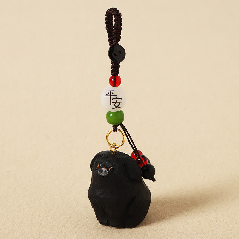 Buddha Stones Schlüsselanhänger mit geschnitztem Hund aus Holz und der Weisheit Om Mani Padme Hum - Sicherer schwarzer Hund - image 9