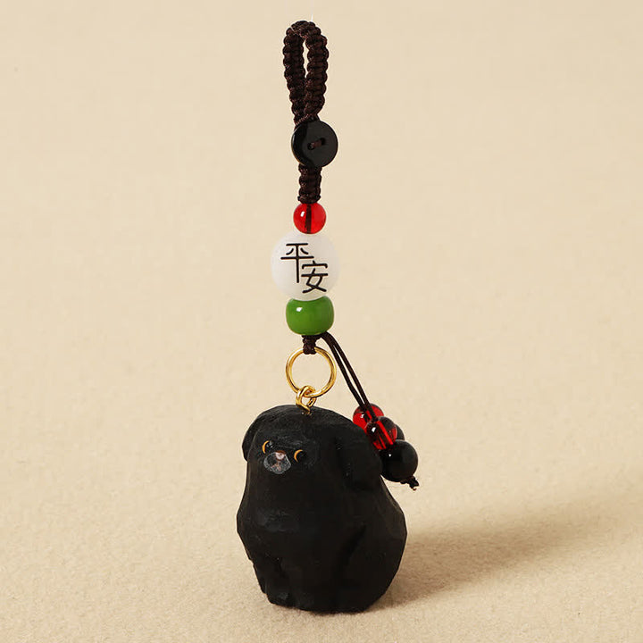 Buddha Stones Schlüsselanhänger mit geschnitztem Hund aus Holz und der Weisheit Om Mani Padme Hum - Sicherer schwarzer Hund - image 9