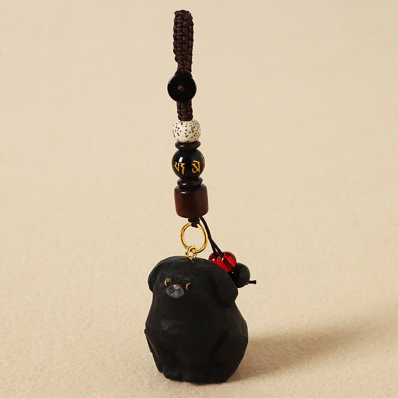 Buddha Stones Schlüsselanhänger mit geschnitztem Hund aus Holz und der Weisheit Om Mani Padme Hum - Om Mani Padme Hum Black Dog - image 10