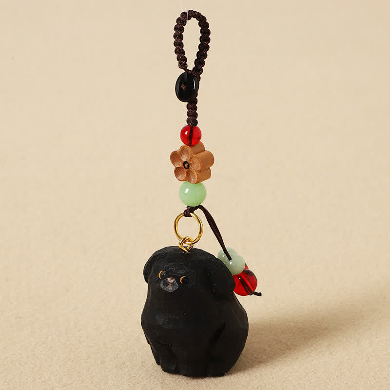 Buddha Stones Schlüsselanhänger mit geschnitztem Hund aus Holz und der Weisheit Om Mani Padme Hum - Schwarzer Hund - image 8
