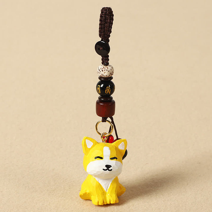 Buddha Stones Schlüsselanhänger mit geschnitztem Hund aus Holz und der Weisheit Om Mani Padme Hum - Om Mani Padme Hum Yellow Dog - image 7