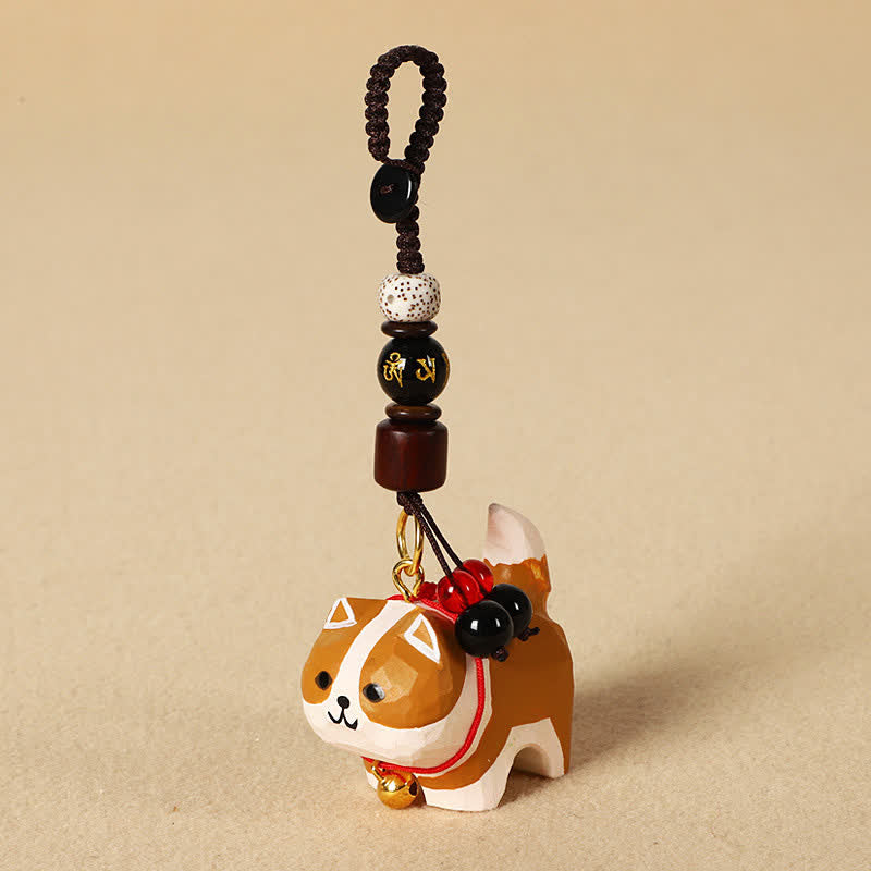 Buddha Stones Schlüsselanhänger mit geschnitztem Hund aus Holz, Om Mani Padme Hum, Frieden - Om Mani Padme Hum Akita Inu - image 9