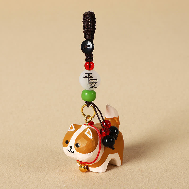 Buddha Stones Schlüsselanhänger mit geschnitztem Hund aus Holz, Om Mani Padme Hum, Frieden - Friedlicher Akita Inu - image 11