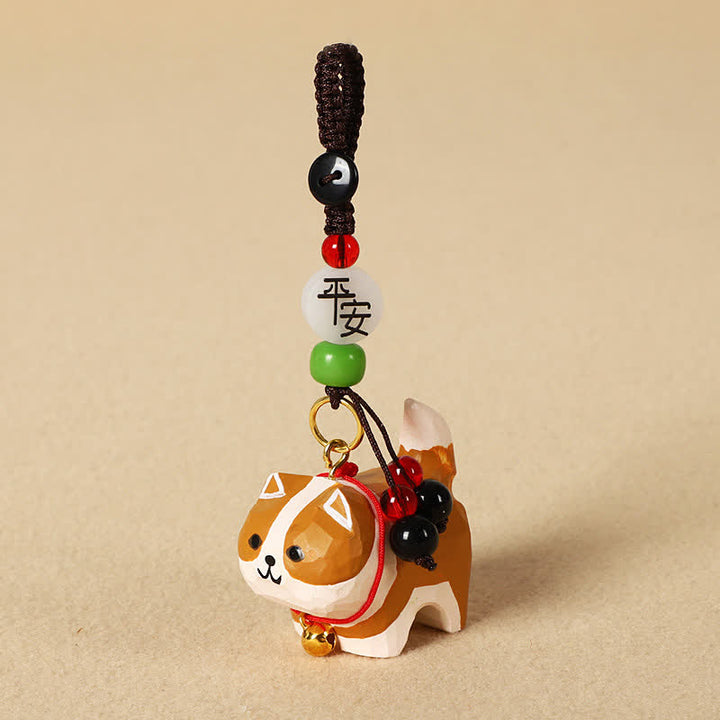 Buddha Stones Schlüsselanhänger mit geschnitztem Hund aus Holz, Om Mani Padme Hum, Frieden - Friedlicher Akita Inu - image 11