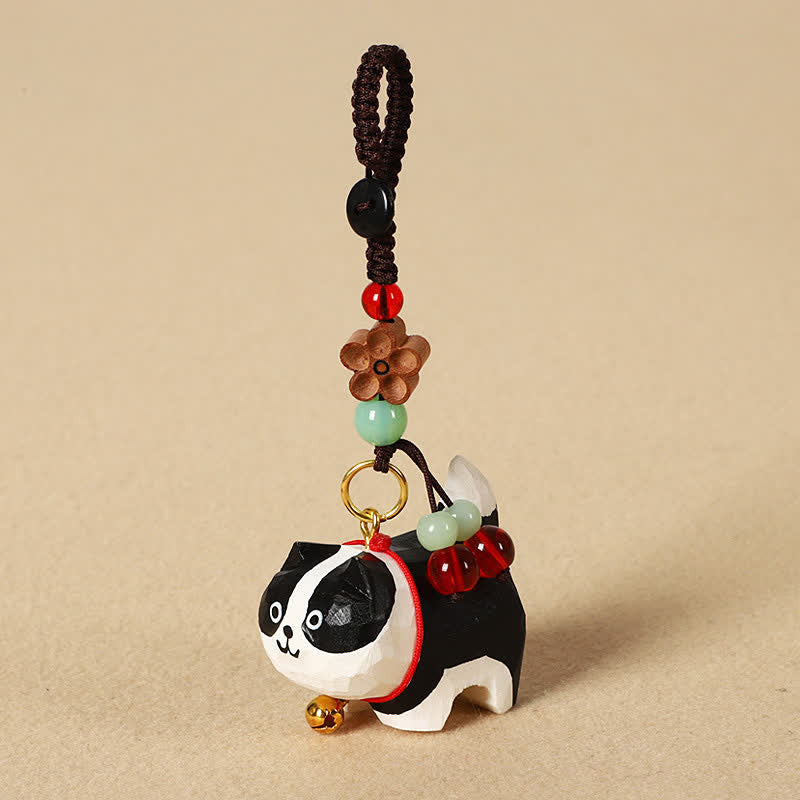 Buddha Stones Schlüsselanhänger mit geschnitztem Hund aus Holz, Om Mani Padme Hum, Frieden - Border Collie - image 13