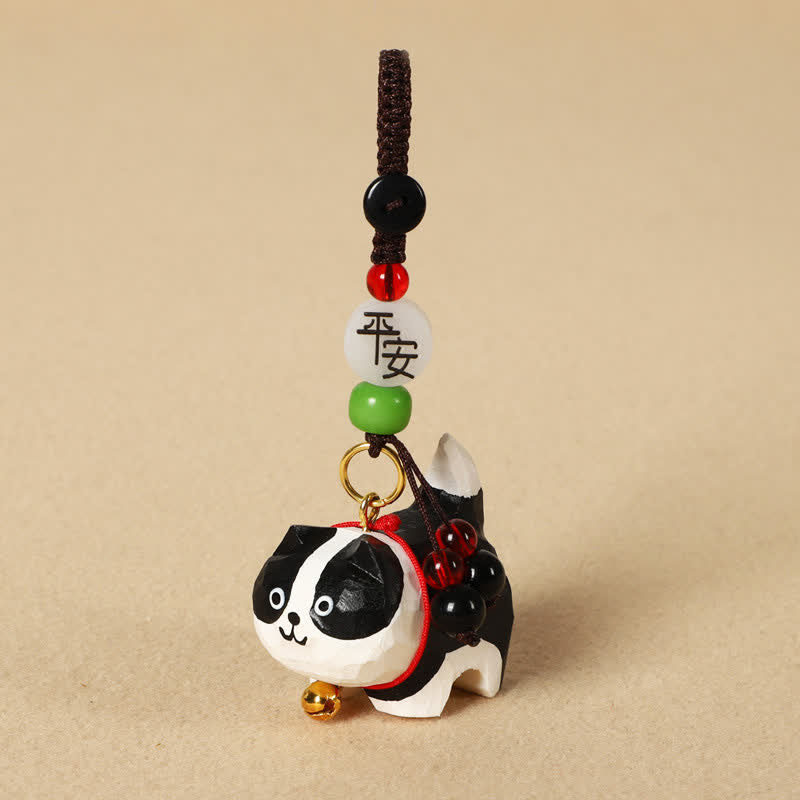 Buddha Stones Schlüsselanhänger mit geschnitztem Hund aus Holz, Om Mani Padme Hum, Frieden - Friedlicher Border Collie - image 14