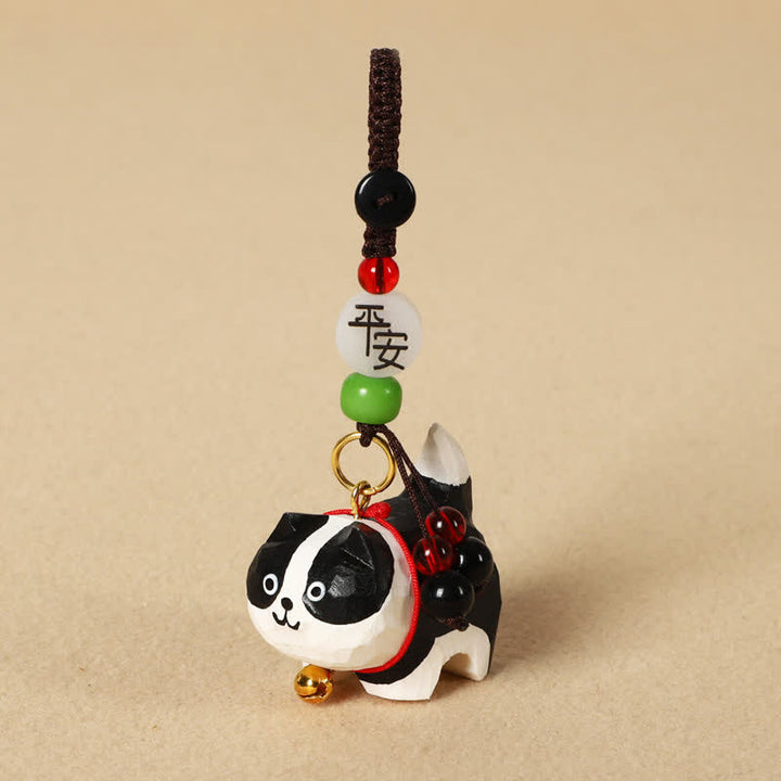 Buddha Stones Schlüsselanhänger mit geschnitztem Hund aus Holz, Om Mani Padme Hum, Frieden - Friedlicher Border Collie - image 14