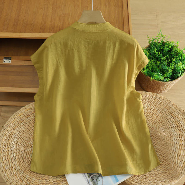 Buddha Stones Sommerliches Tanktop im Tang-Stil mit Froschknopfleiste, ärmellos, für Damen - image 1