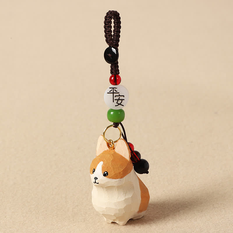 Buddha Stones Schlüsselanhänger mit geschnitztem Corgi-Motiv und dem Aufdruck „Om Mani Padme Hum Peace“ - Sicherer Corgi - image 2
