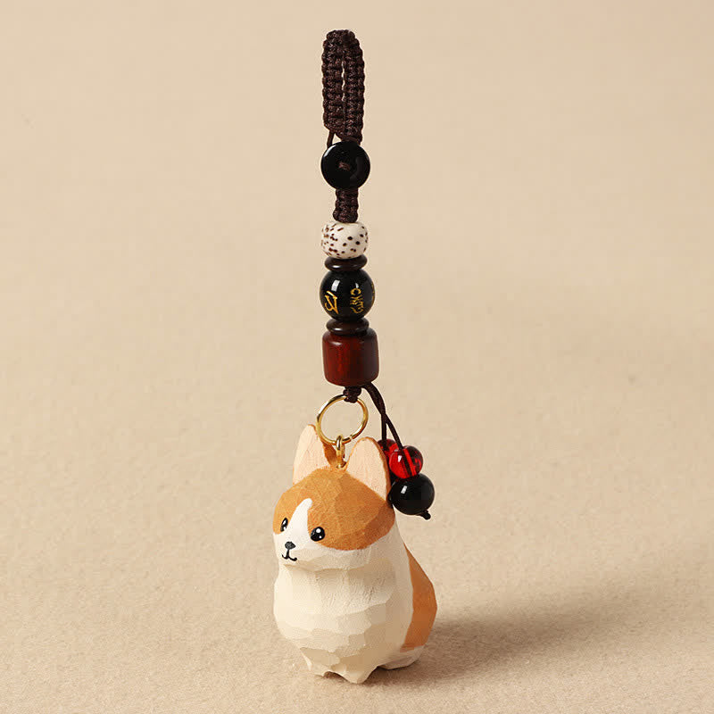 Buddha Stones Schlüsselanhänger mit geschnitztem Corgi-Motiv und dem Aufdruck „Om Mani Padme Hum Peace“ - Om Mani Padme Hum Corgi - image 3
