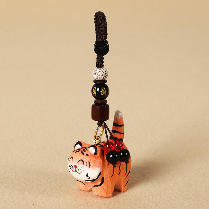 Buddha Stones Schlüsselanhänger aus geschnitztem Holz: Tiger, Om, Mani, Padme, Hum, Fokus - Om Mani Padme Hum Tiger - image 3