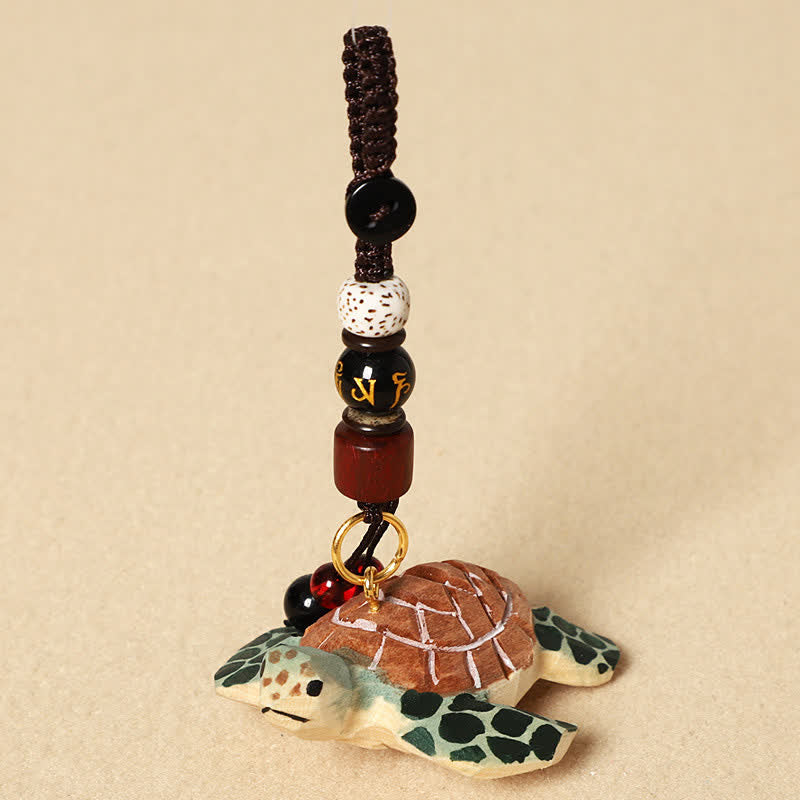 Buddha Stones Schlüsselanhänger mit geschnitzter Schildkröte aus Holz, Om Mani Padme Hum Focus - Om Mani Padme Hum Turtle - image 3