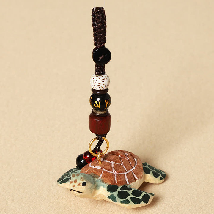 Buddha Stones Schlüsselanhänger mit geschnitzter Schildkröte aus Holz, Om Mani Padme Hum Focus - Om Mani Padme Hum Turtle - image 3