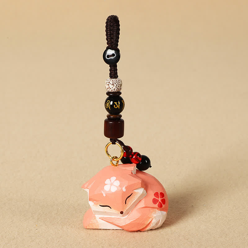 Buddha Stones Schlüsselanhänger mit geschnitztem Fuchs aus Holz und den Weisheitssymbolen Om Mani Padme Hum - Om Mani Padme Hum Fox - image 3