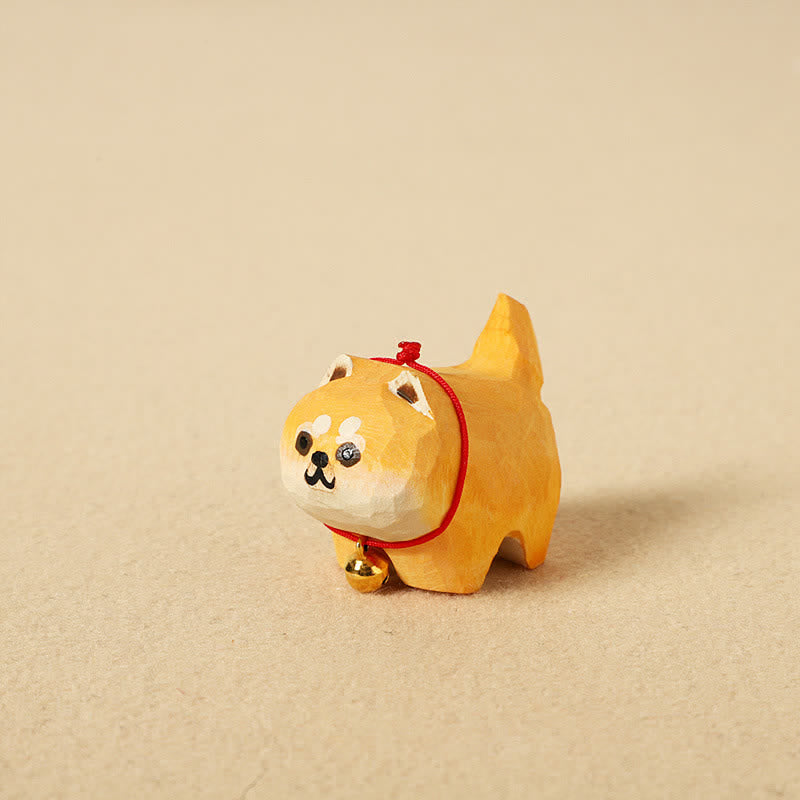 Buddha Stones Handgeschnitzter Schlüsselanhänger aus Naturholz mit niedlichem Hund – süße Tierdekoration - Shiba Inu - image 1