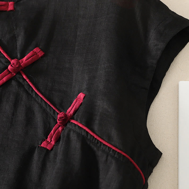 Buddha Stones Sommerliches Tanktop im Tang-Stil mit Froschknopfleiste, ärmellos, für Damen - image 4