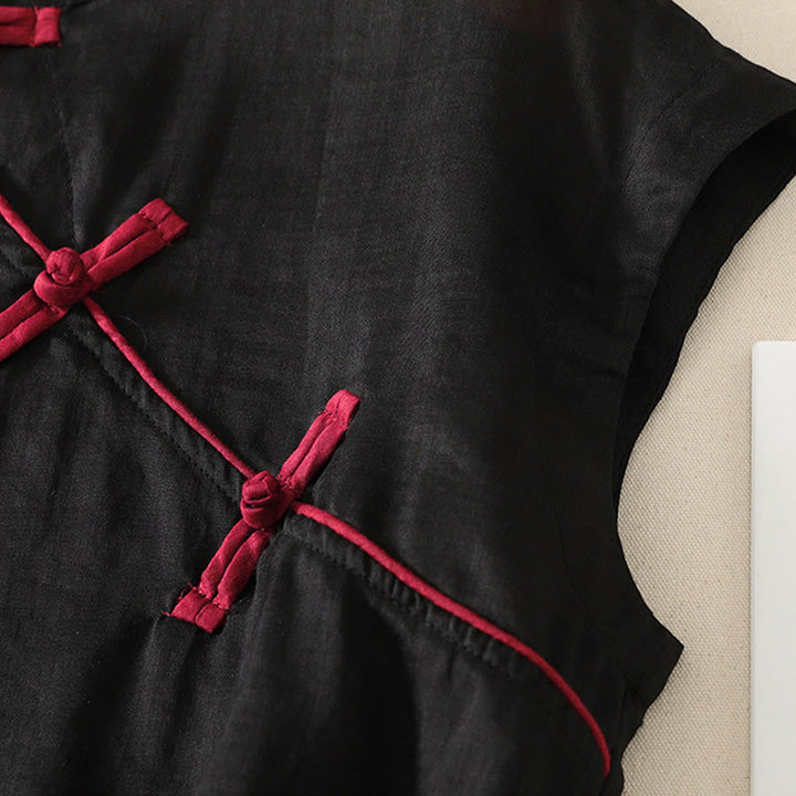 Buddha Stones Sommerliches Tanktop im Tang-Stil mit Froschknopfleiste, ärmellos, für Damen - image 4