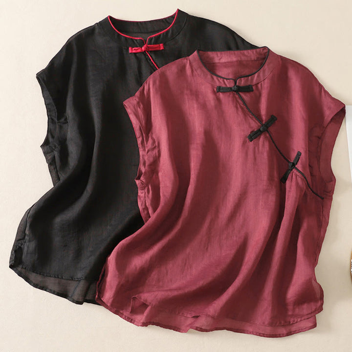 Buddha Stones Sommerliches Tanktop im Tang-Stil mit Froschknopfleiste, ärmellos, für Damen - image 17