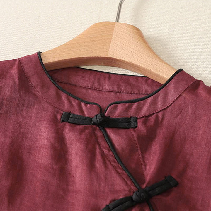 Buddha Stones Sommerliches Tanktop im Tang-Stil mit Froschknopfleiste, ärmellos, für Damen - image 9