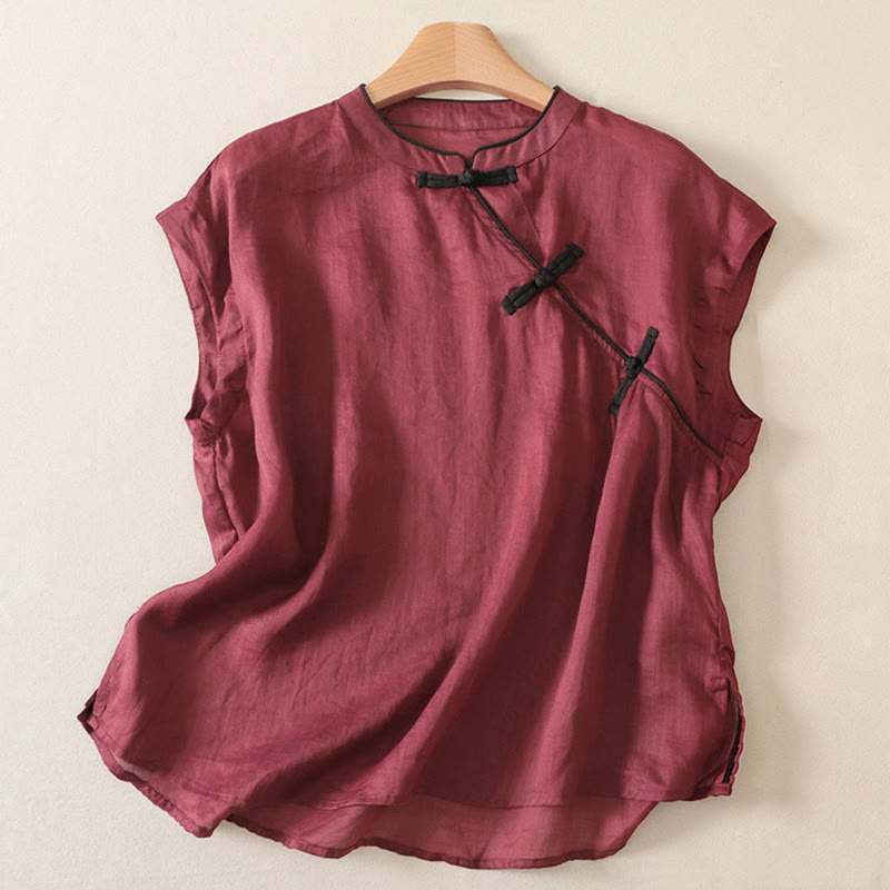 Buddha Stones Sommerliches Tanktop im Tang-Stil mit Froschknopfleiste, ärmellos, für Damen - Kastanienbraun - US12, UK/AU16, EU44 (2XL) - image 6