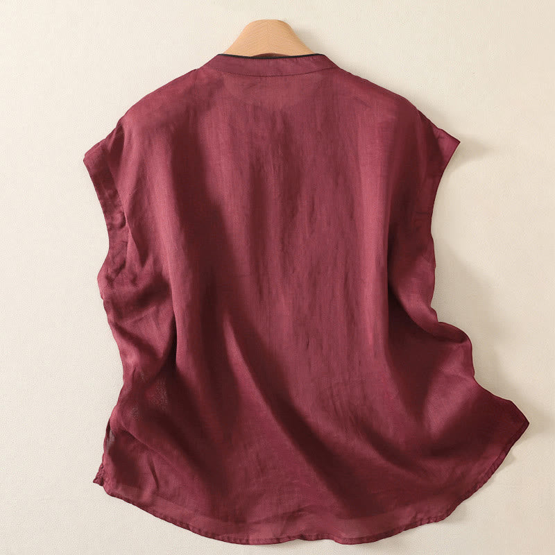 Buddha Stones Sommerliches Tanktop im Tang-Stil mit Froschknopfleiste, ärmellos, für Damen - image 7