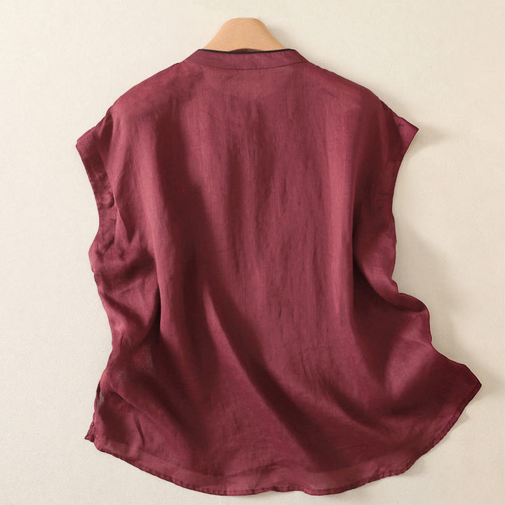 Buddha Stones Sommerliches Tanktop im Tang-Stil mit Froschknopfleiste, ärmellos, für Damen - image 7
