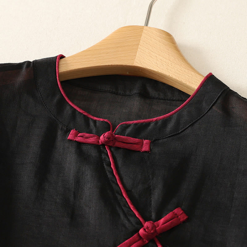 Buddha Stones Sommerliches Tanktop im Tang-Stil mit Froschknopfleiste, ärmellos, für Damen - image 2